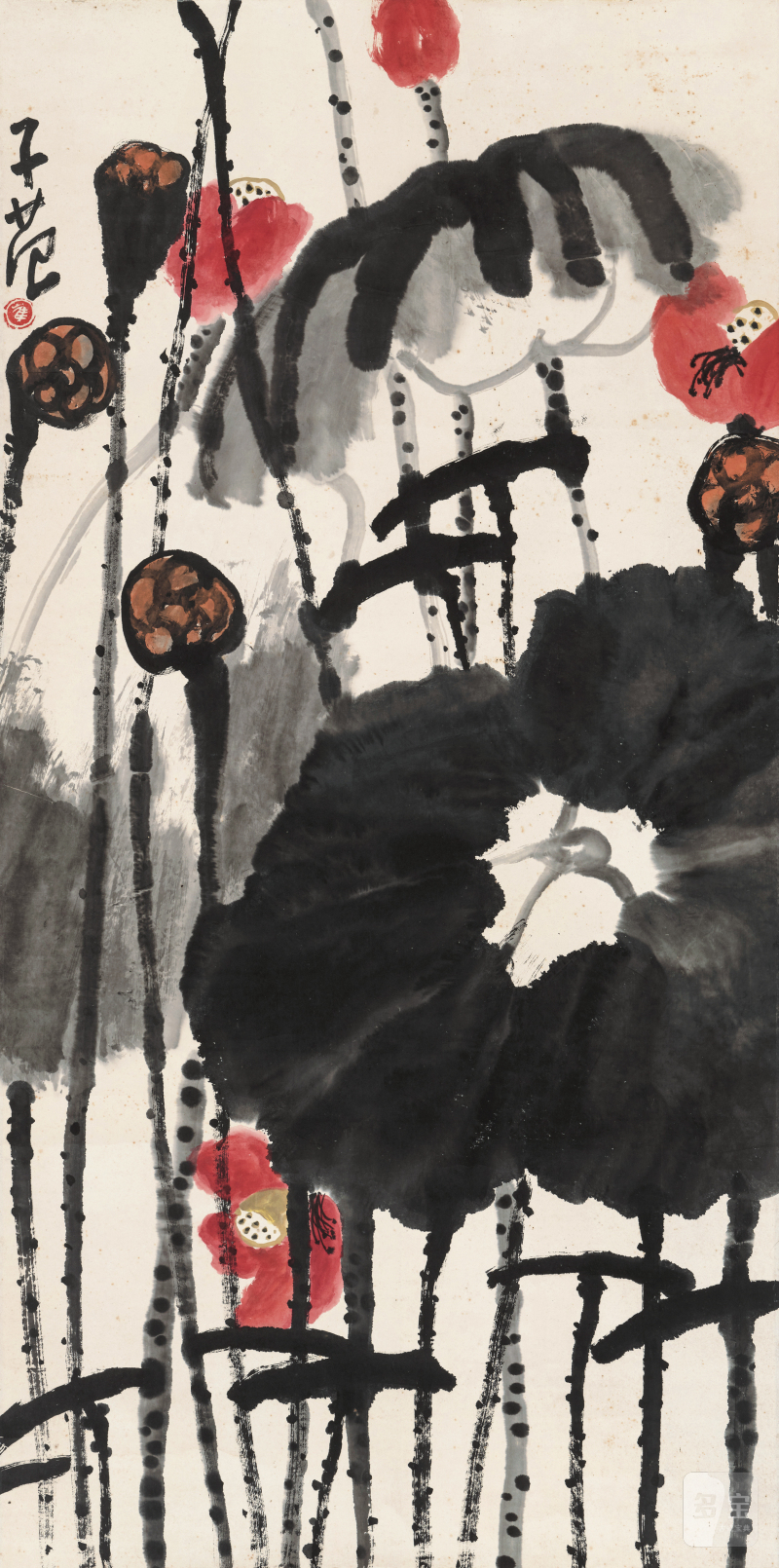 崔子范 1915-2011 一池红墨染秋塘 - 图2